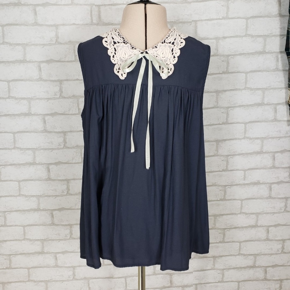 Comme Toi for Anthropologie Blue Babydoll Top Med